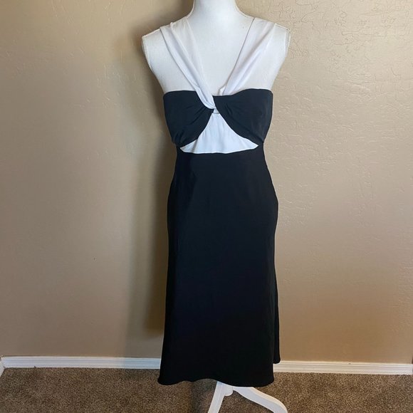 Topshop NWT Black White Color Block Halter Top Stretch Dress Cocktail - Picture 2 of 10